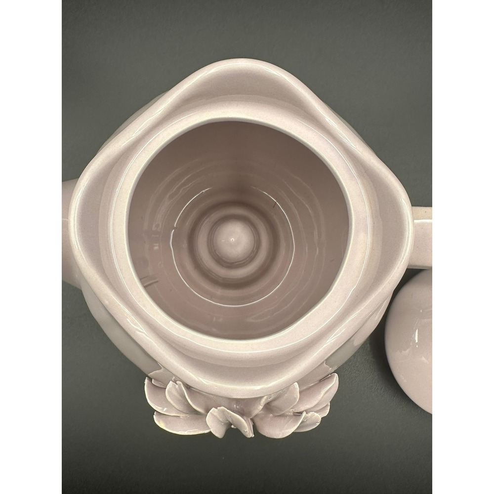 Lavender Ceramic Teapot 3D Floral Applique Scalloped Rim Vintage Pastel 6.5in - Picture 10 of 11